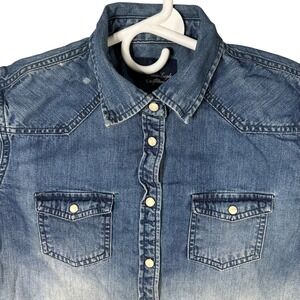 American‎ Eagle Outfitters Women's Denim Western Ombre Button Down Shirt Small